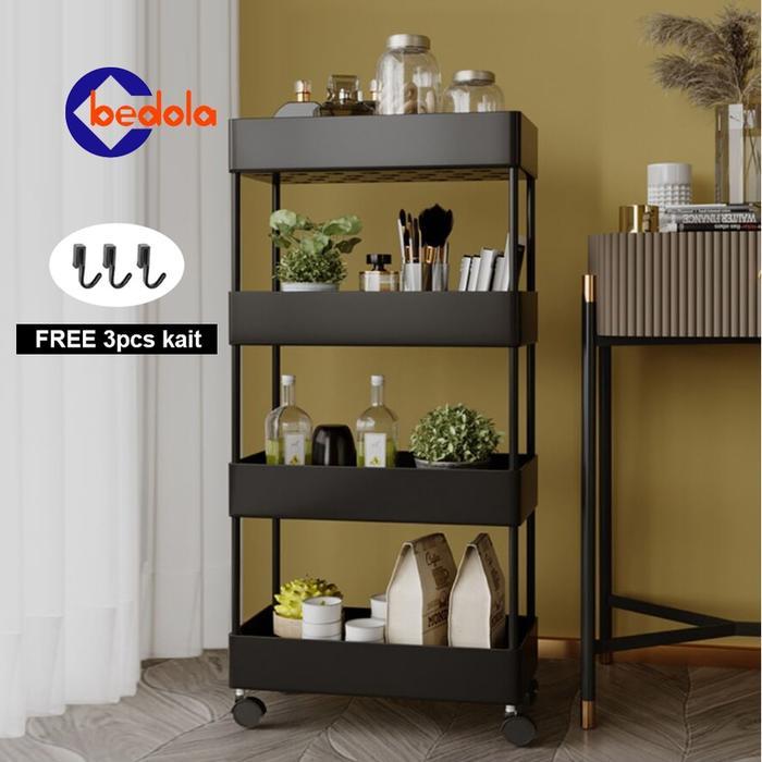 Rak Troli Kosmetik 4 Susun Roda rak susun serbaguna rak dorong rak salon rak troli 4 tingkat dengan 