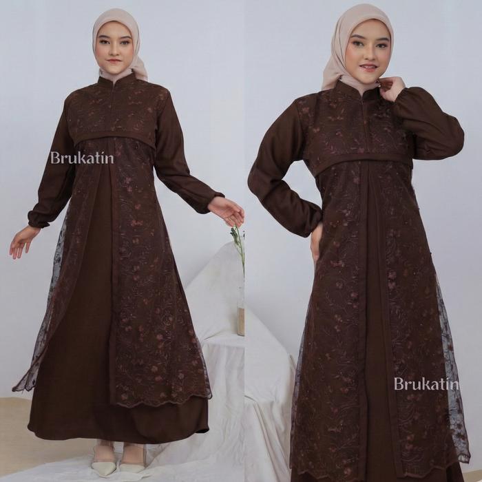 gamis brukat Faradiba Dress kondangan model rompi rempel dada busui baju pesta brokat wanita elegan 