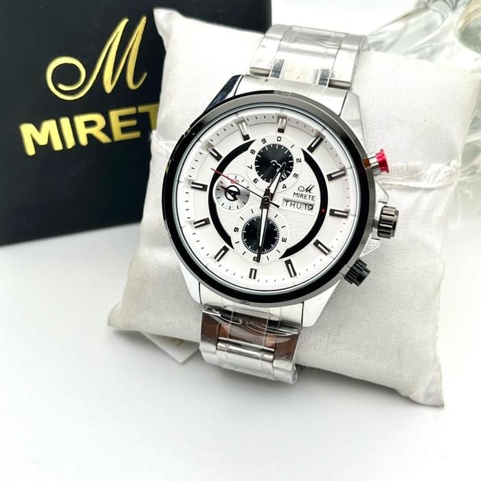 Jam Tangan Pria Sporty Mirete Tipe-8937 Original Ikatan Rantai Bahan Stainless Stell Tanggal Hari Ak