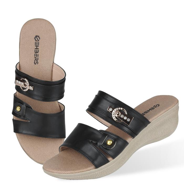 EHBERS - Sandal Wedges Wanita Terbaru Hitam