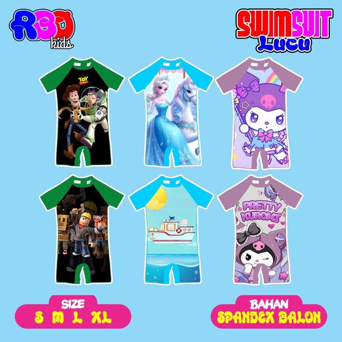 baju renang anak karakter  kapal jangkar roblox minecraft  frozen kuromi toy story 2-11 tahun swimsu