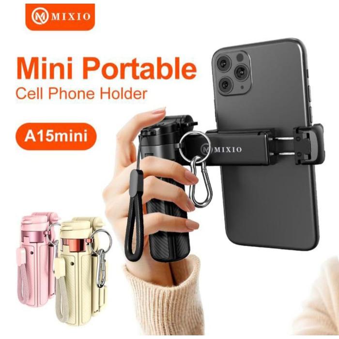MIXIO A15 Mini Premium Pocket Grip Tripod Mini Selfie Stick Remote Control Tripod 3 In 1 Tongsis Tri
