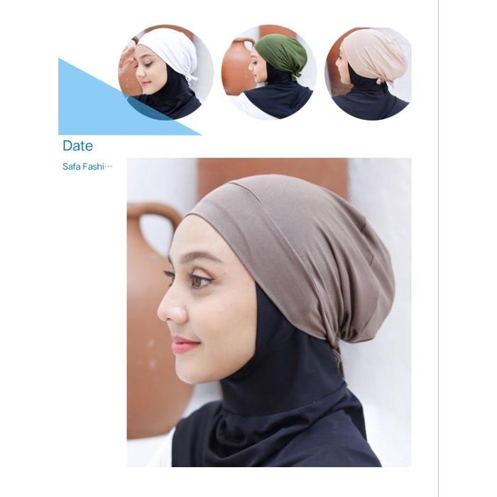 Ciput Rajut Kaos Tali Turki Anti Bakterial Anti Pusing untuk Hijab Menutup Dagu - Pita Premium inner