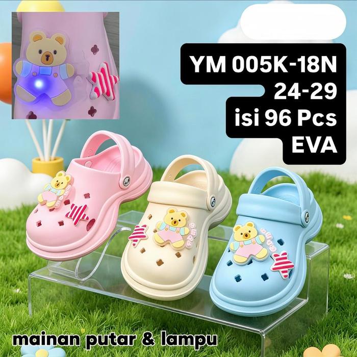 Winola - Sandal Baim Anak EVA LED Jibbitz Putar Teddy Bear Star DryStep Comfort Ringan Kekinian Anti