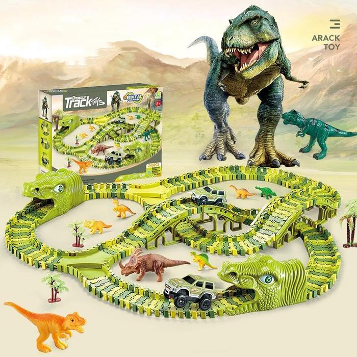 Dinosaurus Track Mobil Set Mainan DIY Rel Mobil Mainan Edukatif Anak Rail King Mainan Rel Panjang