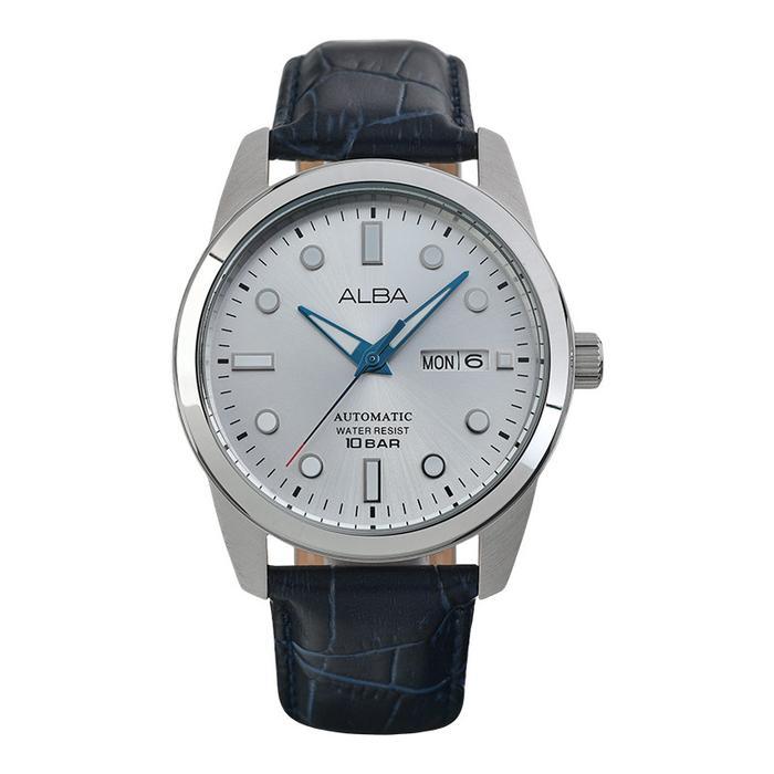 TERBATAS Jam Tangan Pria Alba Mechanical AL4663X1 Men Automatic Silver Dial Blue Leather Strap