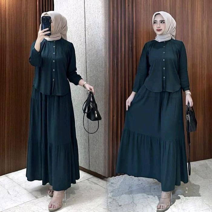 One Sett Rok Clara Set Bahan Rayon Premium Set 2in 1 Busui Emerald Mahogany
