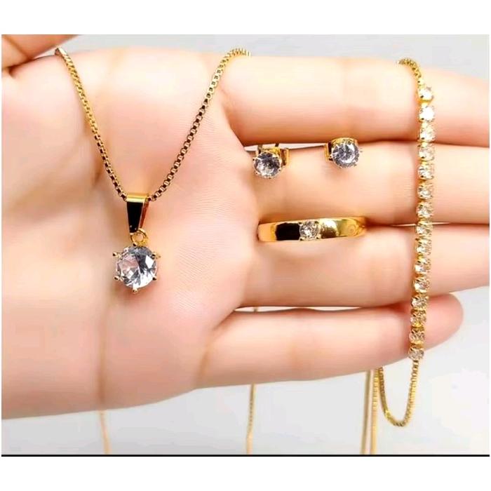 Perhiasan Titanium Wanita Cantik Elegan - Set Lengkap Emas Kulit kalung 1 anting xuping titanium ros
