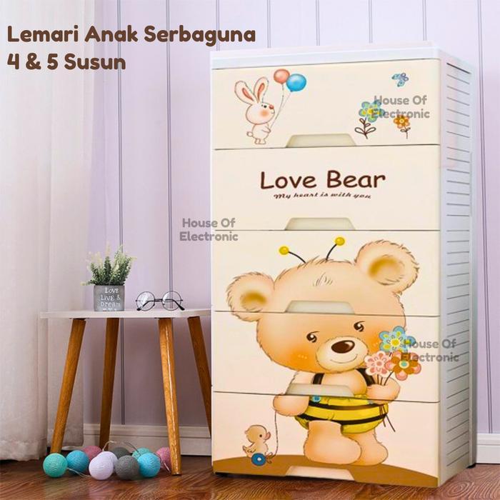 PREMIUM Lemari Plastik Susun Bear 4 Dan 5 Tingkat Tempat Penyimpanan Laci Multifungsi Lemari Pakaian
