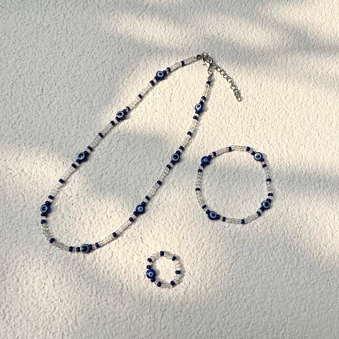 Evil eye set / kalung evil eye / gelang evil eye / cincin / kalung manik / gelang manik