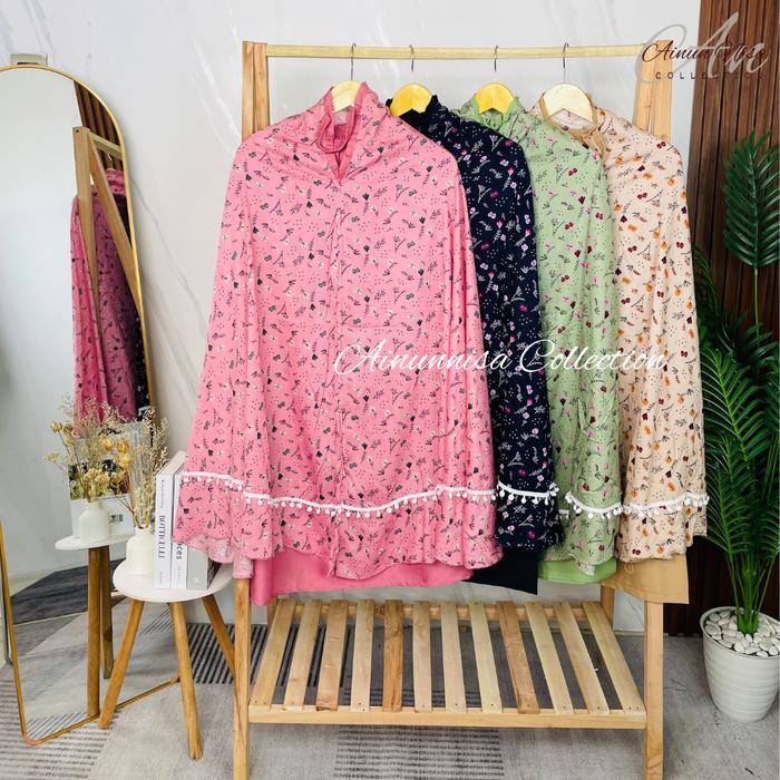 AINUNNISA – Mukena Anak Tas Ransel Pompom Rayon Kombinasi Mikro Tanggung SD Alifa Series Imtaq