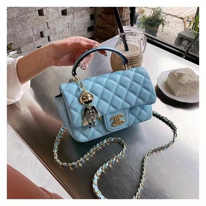 BJ61440 - BLACK/BLUE/PINK/WHITE MOTIF CC - TAS SLEMPANG TALI RANTAI LUX MEWAH CLUTCH PESTA WANITA FA