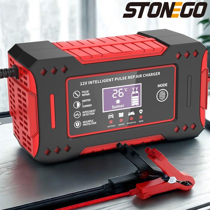 12V 6A Intelligent Car Battery Charger - Motorcycle Battery Charging Unit for 12V 2AH-100AH Batterie