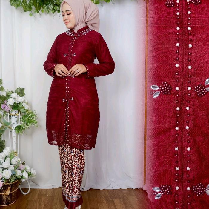 Kebaya setelan  tunik busui brokat mix payet mutiar / kebaya orang tua / kebaya busui / kebaya wisud