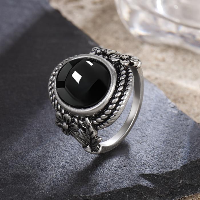 925 Sterling Silver Natural Balck Agate 10*12mm Ladies Ring Gifts Floral Kyanite Ring Vintage Jewelr