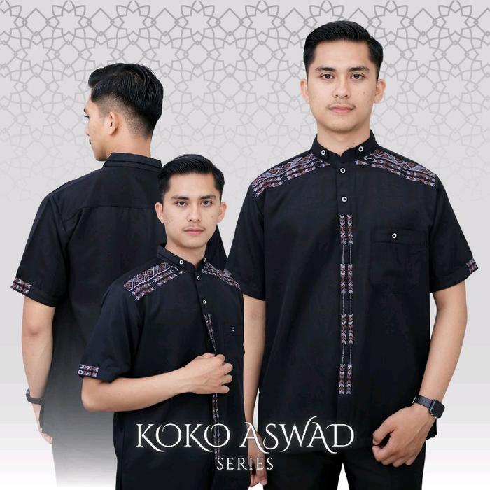 Baju Koko Lengan Pendek Asriyani Pria Motif Bordir Kekinian Katun Toyobo Premium