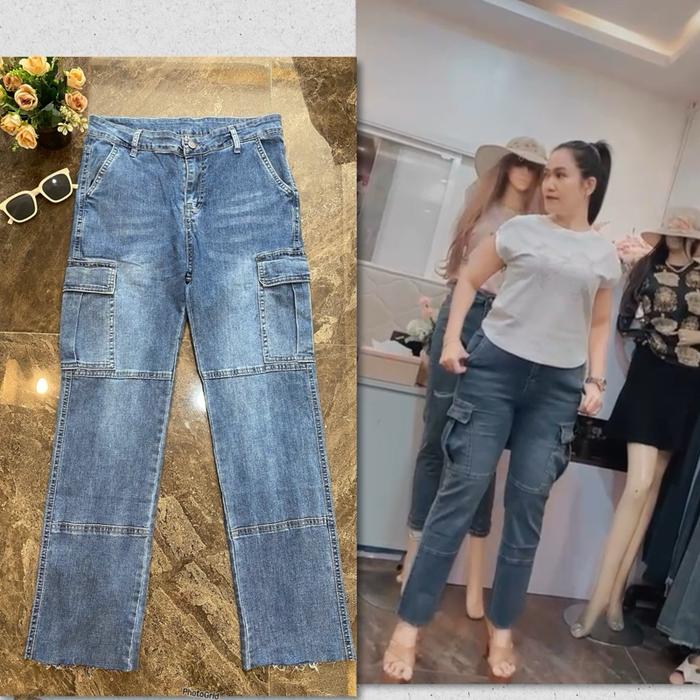 Jeans mareta cargo premium cewek