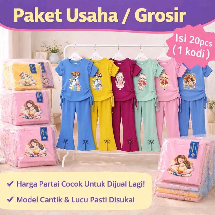Setelan baju anak model susun motif karakter lucu isi 20pcs /1kodi paket grosir
