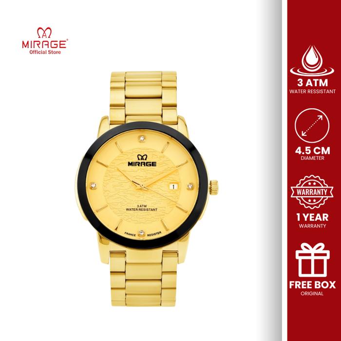 Mirage Watch - Jam Tangan Pria Analog Original Mewah Keren Anti Karat Gold 8809 / 8894 M Emas Garans