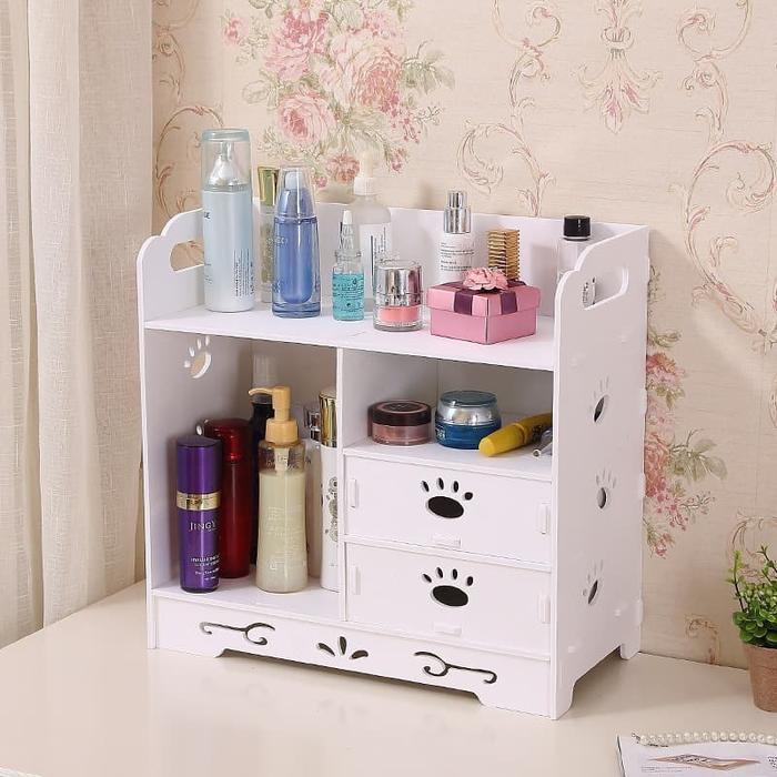 Rak Kosmetik Aesthetic Rak Skincare Minimalis Tempat Penyimpanan Alat Makeup Serbaguna