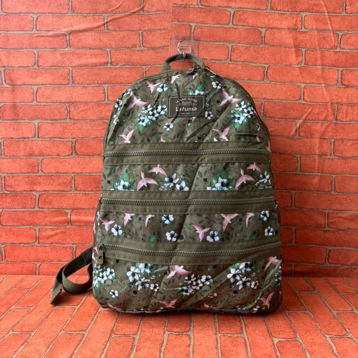 Tas Ransel Lafuma Wanita dengan Desain Bunga dan Burung Hijau Second Branded / Tas Ransel Lafuma Wan