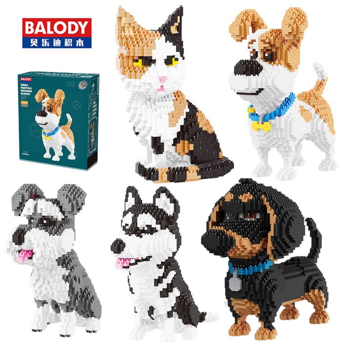 Balody Cartoon Teddy Corgi Collie Pet Dog Dachshund Cartoon Cat Model Mini Building Blocks Toys for 