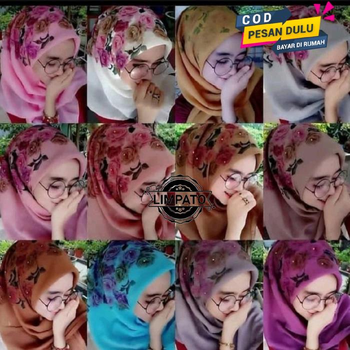 Jilbab segi empat bella square motif Bunga / jilbab segi empat bella square printing