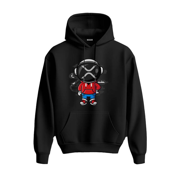 Hoodie XRP Ripple Astronout Premium Fleece Cloth Sweater Jacket Hood Black Hitam