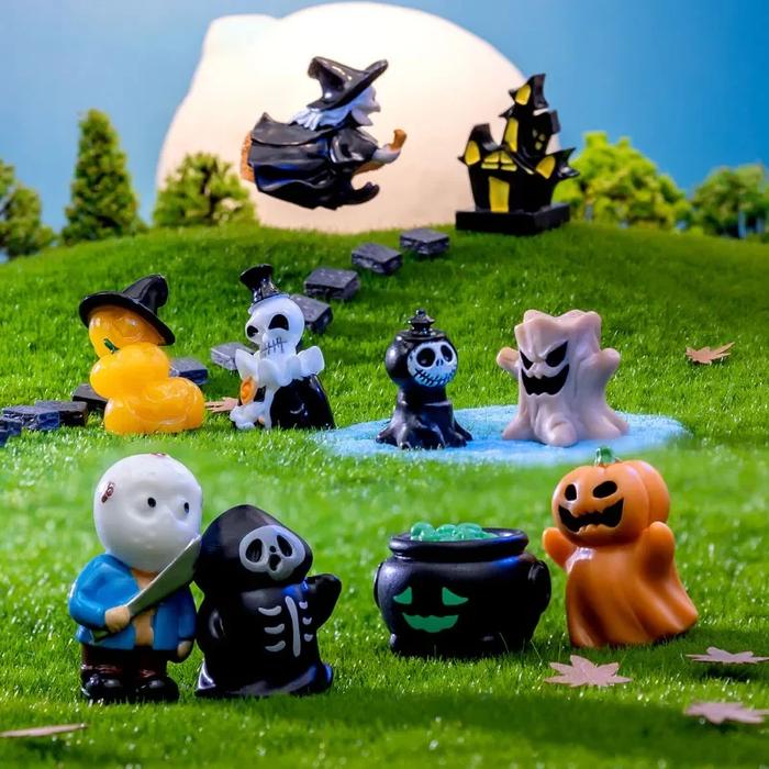 Halloween 3D Witch Ghost Pumpkin Resin Cabochon Fairy Garden Miniature Figurine Scrapbook Crafts DIY