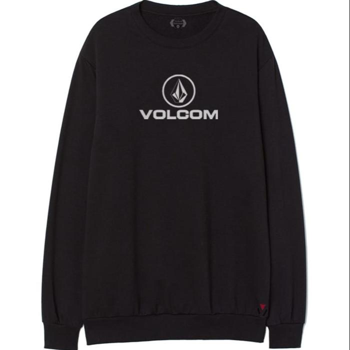 SWEATER VOLCOM HITAM Fleece Nyaman Panjang Pria Crewneck Katun Lokal