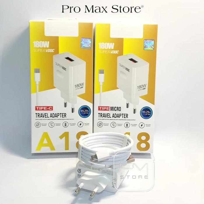 PM - Charger Oppo A18 180w PUTIH Super Vooc Micro Dan Type C | Casan Oppo A18 180watt Super Fast Cha