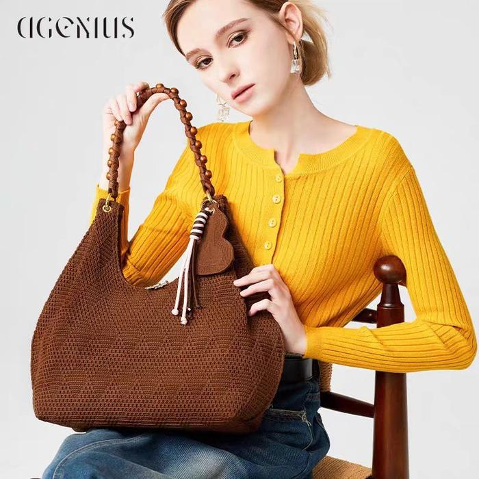 Ready COD✨DGENIUS Tas Selempang Tangan Rajut Trendy 2025, Tas Ketek Viral Warna Coklat - Original