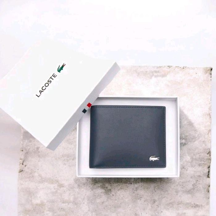 Dompet Lacoste Pria Leather Six Card Original Biru Navy