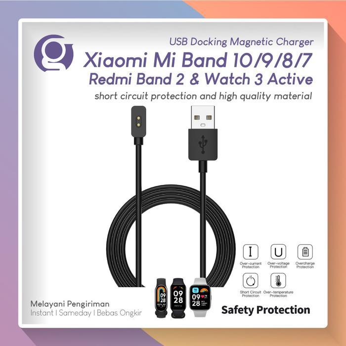 Kabel Charger Magnetic USB 1 Meter untuk Mi Band 10, 9, 8, PRO, ACTIVE, Redmi Watch 5, 4, 3, LITE, d