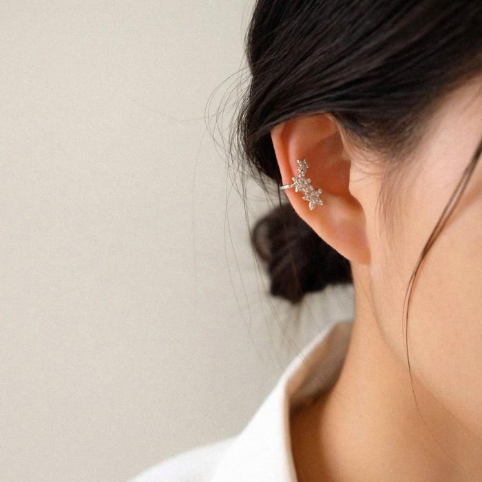 (1PC) Three Flora Zirconia Ear Cuff — Anting Jepit Bunga