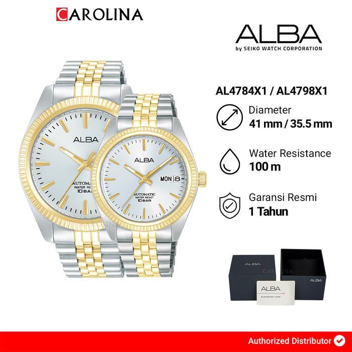 Jam Tangan Couple Alba AL4784X1/AL4798X1 Silver Dial Dual Tone Stainless Steel Strap