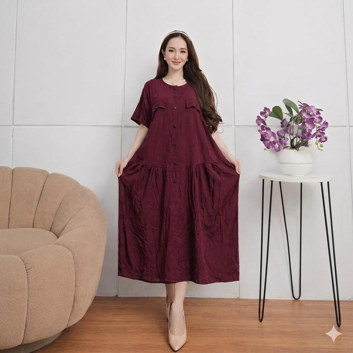 DASTER RAYON LD 110 MOTIF ANDIN TERBARU KEKINIAN Dress Pendek Lembut Nyaman Bunga Garis Gaun Midi K