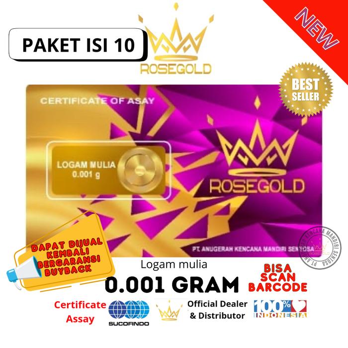PAKET ISI 10PCS EMAS MINI ROSEGOLD 0.001 GRAM LOGAM MULIA ASLI