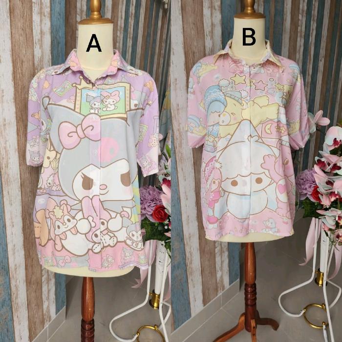 Kemeja Macaron lengan pendek - Macaron - Bahan katun silk