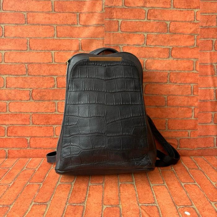 TAS RANSEL WANITA KULIT ASLI JON LOUIS SECOND BRANDED HITAM MOTIF CROCO / TAS RANSEL FASHION WANITA