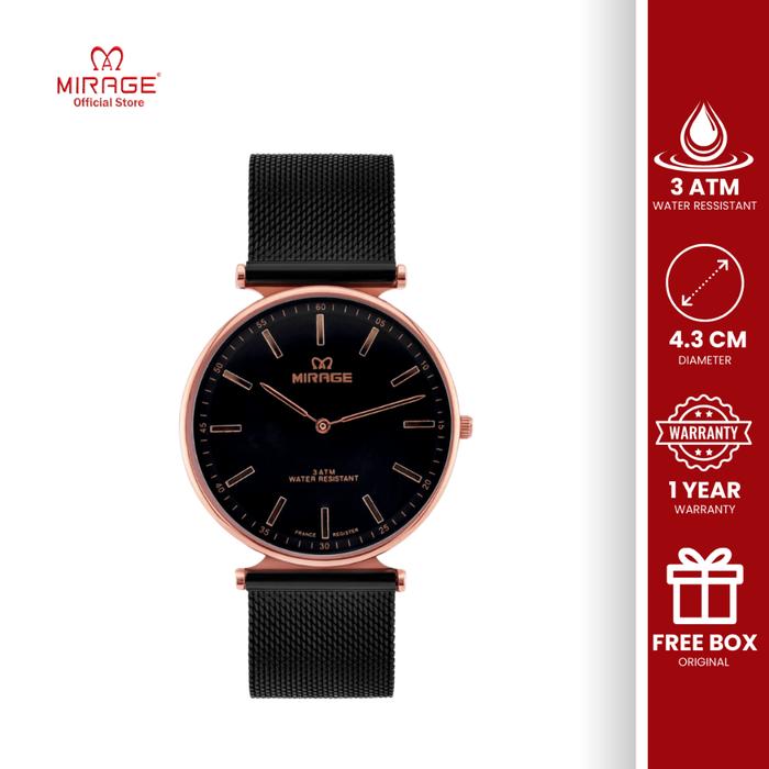 BARU Mirage Jam Tangan Pria Original Stainless Steel Pasir Hitam Rosegold Bergaransi Anti Karat 8711
