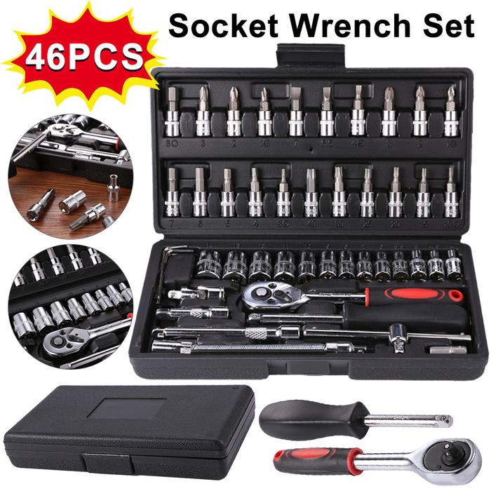 46pcs/set Socket Wrench Kits Ratchet Spanner Wrench Set Multi-functional Car Repair Tool Socket Pawl