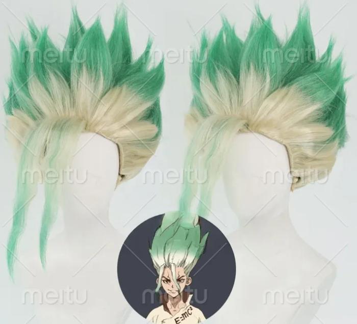 Halloween  2025 Anime Stone Senku Ishigami Cosplay Wig Kohaku Senku Ishigam Green Hair For Hallowmas