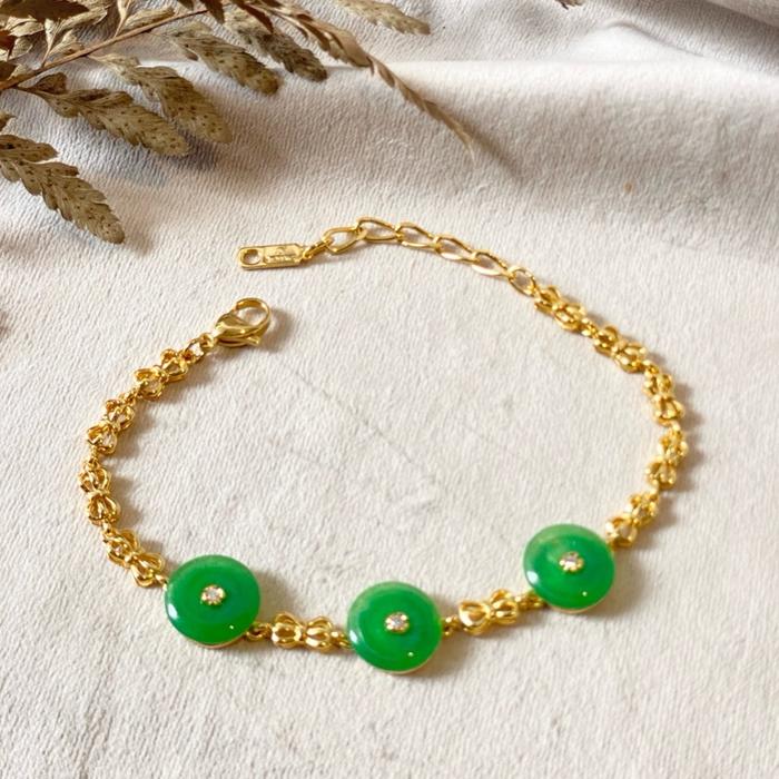 Gelang rantai tembaga lapis emas motif kancing wanita remaja dewasa