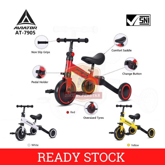 (COD) BALANCE BIKE AVIATOR AT 7905 (3 IN 1) SEPEDA TRICYCLE TODDLER ANAK KASKADA Roda Toys