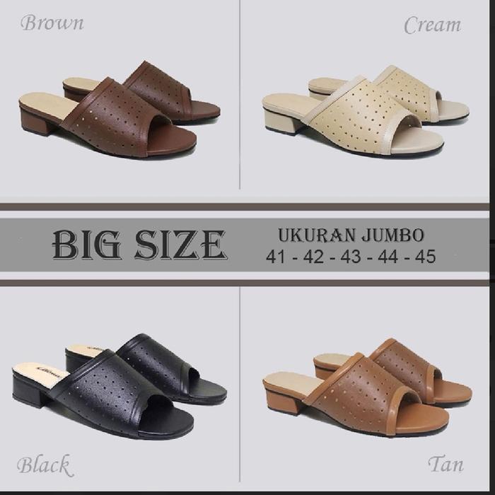 ALONA - 125 Sandal Kulit Wanita 3cm Jumbo 40.45 Sendal Slop Leather Pesta Ibu2