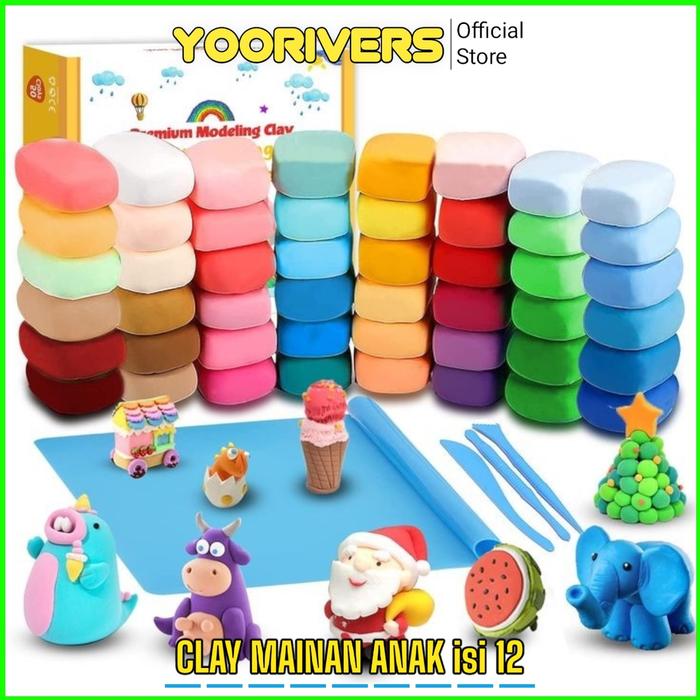 Clay Mainan Anak Isi 12 Slime Clay Polymer Mainan 12in1 Lilin - Mainan Edukasi Anak Polymer Clay