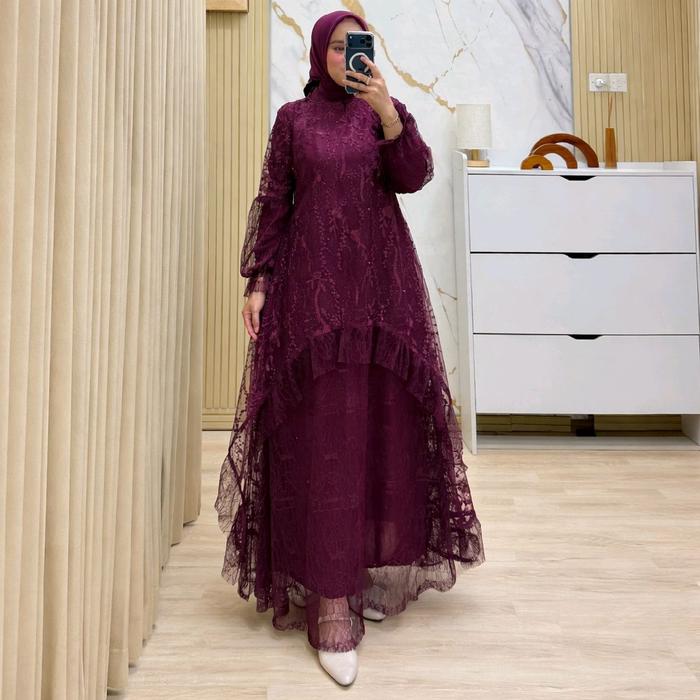 GAMIS BINI ORANG - GAMIS CHANTILY VIRAL - GAMIS KEKINIAN Lebaran Pesta Muslim Dress Syari Bahan Till