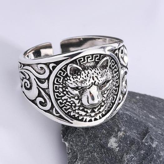 Cincin Pria Ukiran Kepala Rubah / Fox Head Carving Gaya Retro Vintage Model Terbuka Rings