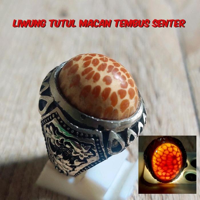 Cincin Kayu Liwung kuning tutul macanTembus senter ring alpaka super Asli natural Batu Elegan